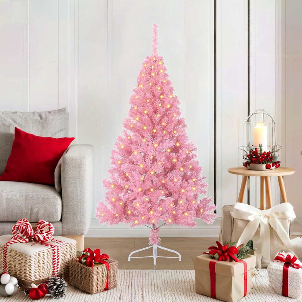 Kunstmatig Voorverlicht Kerstboom met 150 LED Roze 120 cm PVC