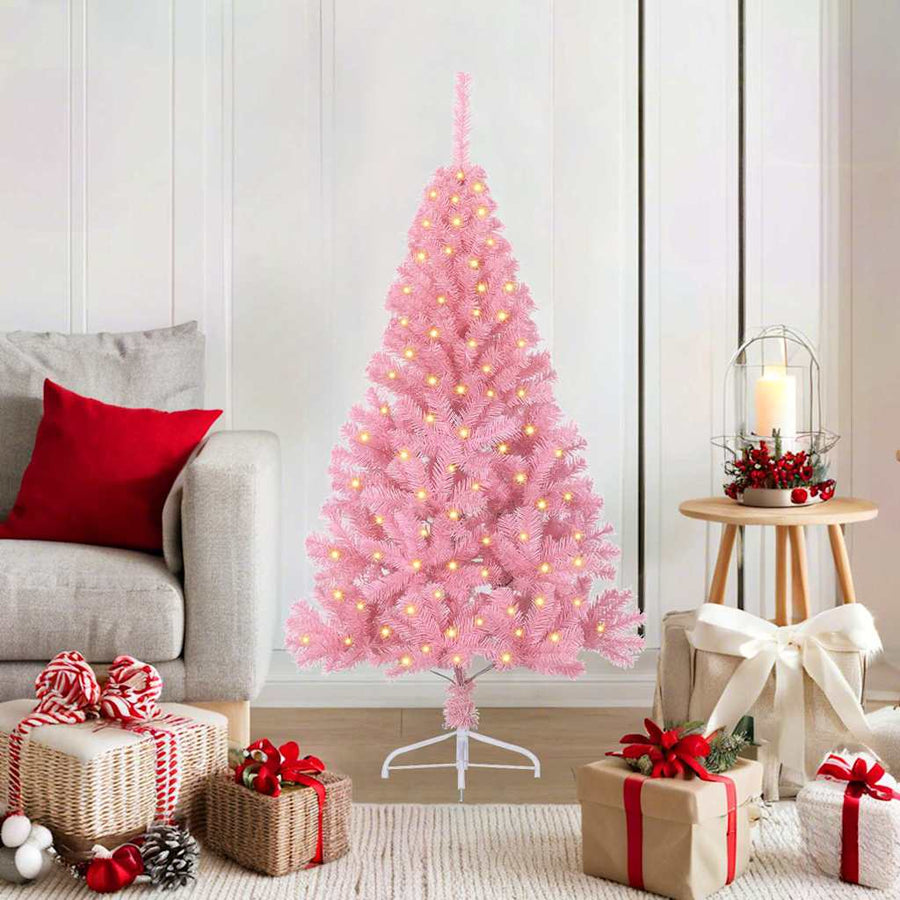 Kunstmatig Voorverlicht Kerstboom met 150 LED Roze 120 cm PVC