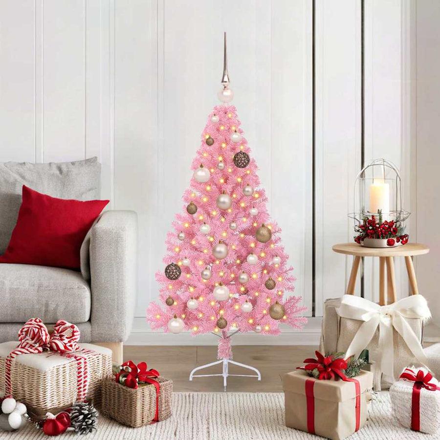 Kunstmatig Voorverlicht Kerstboom met 150 LED Roze 120 cm PVC