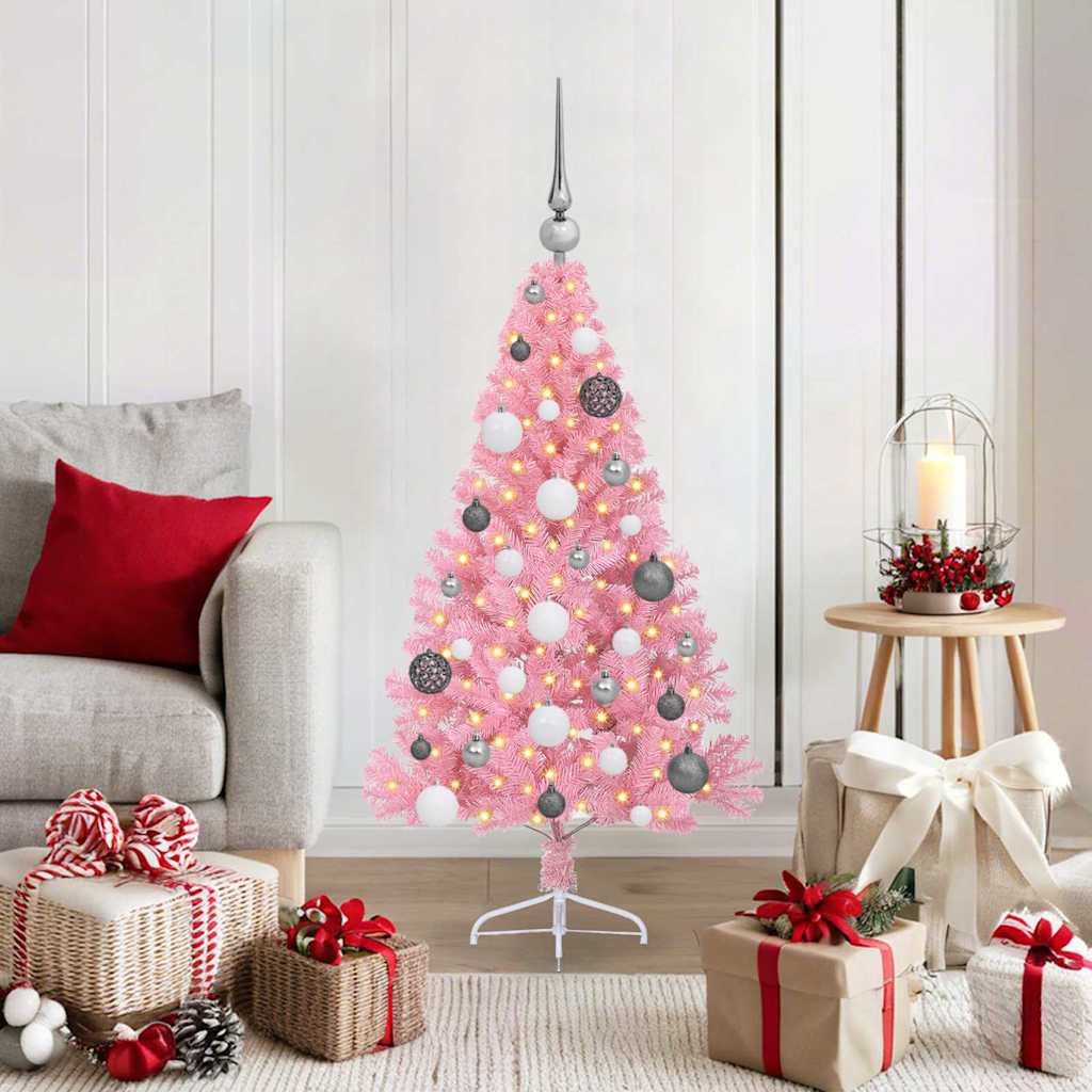 Kunstmatig Voorverlicht Kerstboom met 150 LED Roze 120 cm PVC