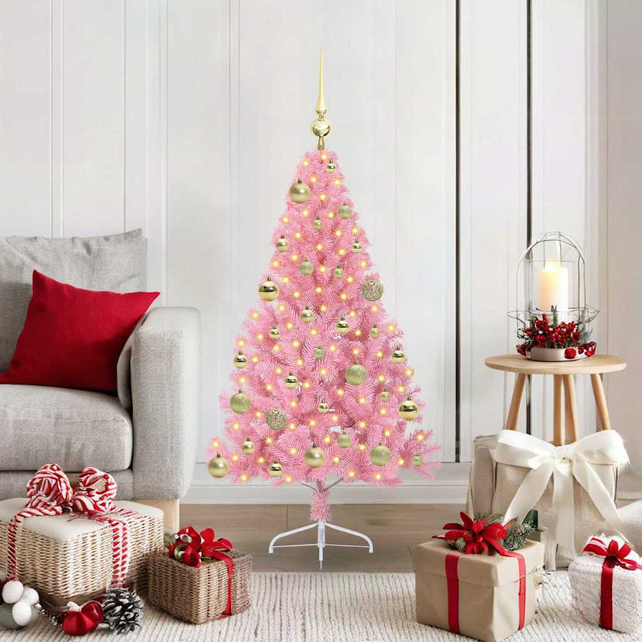 Kunstmatig Voorverlicht Kerstboom met 150 LED Roze 120 cm PVC