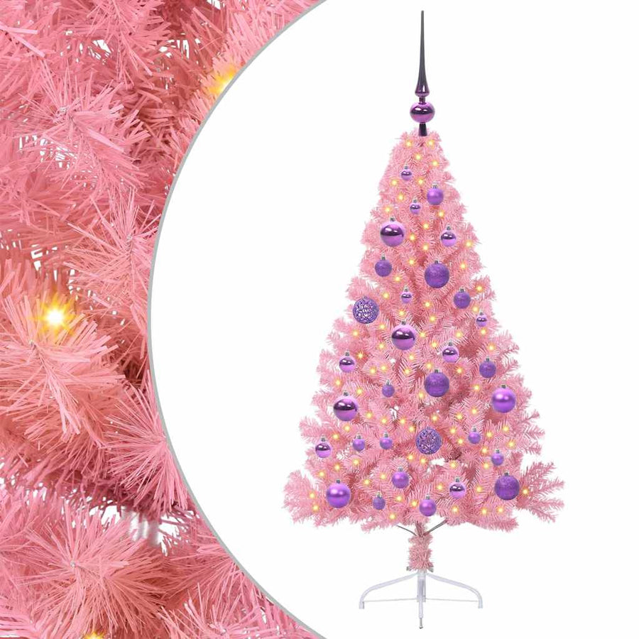 Kunstmatig Voorverlicht Kerstboom met 150 LED Roze 120 cm PVC
