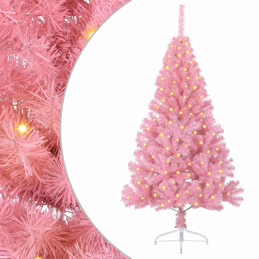 Kunst Kerstboom met verlichting met 150 LED Roze 150 cm PVC