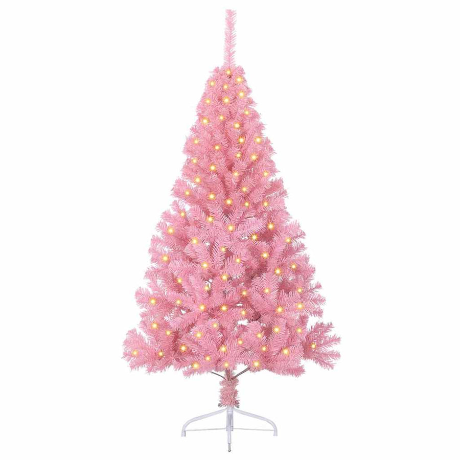 Kunst Kerstboom met verlichting met 150 LED Roze 150 cm PVC