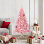 Artificial Pre-Lit Christmas Tree with 150 LED Pink 150 cm PVC