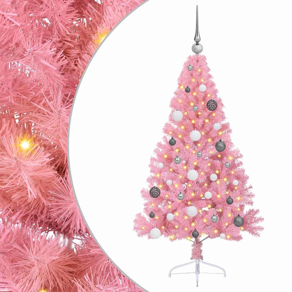 Kunstmatig Voorverlicht Kerstboom met 150 LED Roze 150 cm PVC