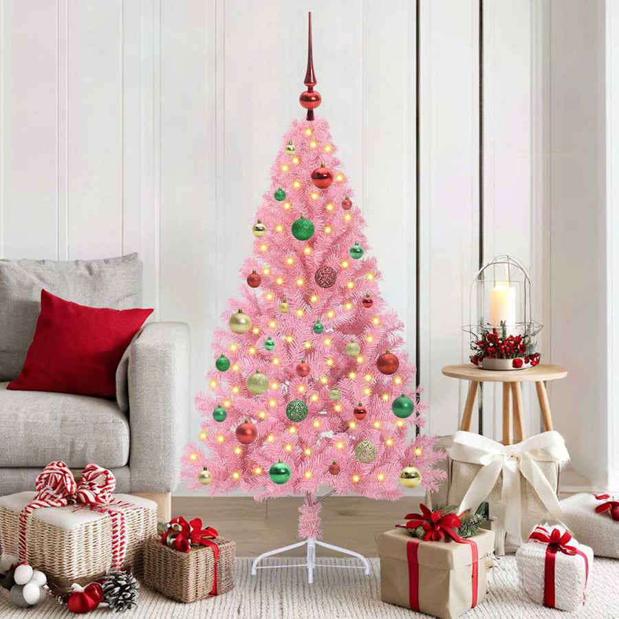 Kunstmatig Voorverlicht Kerstboom met 150 LED Roze 150 cm PVC