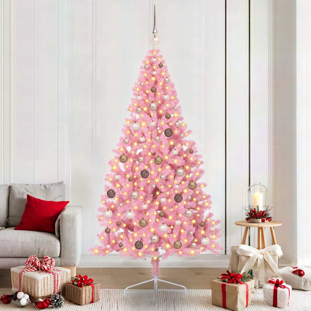 Kunstmatig Voorverlicht Kerstboom met 300 LED Roze 210 cm PVC