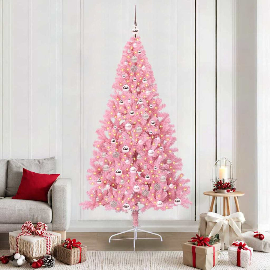 Kunstmatig Voorverlicht Kerstboom met 300 LED Roze 210 cm PVC