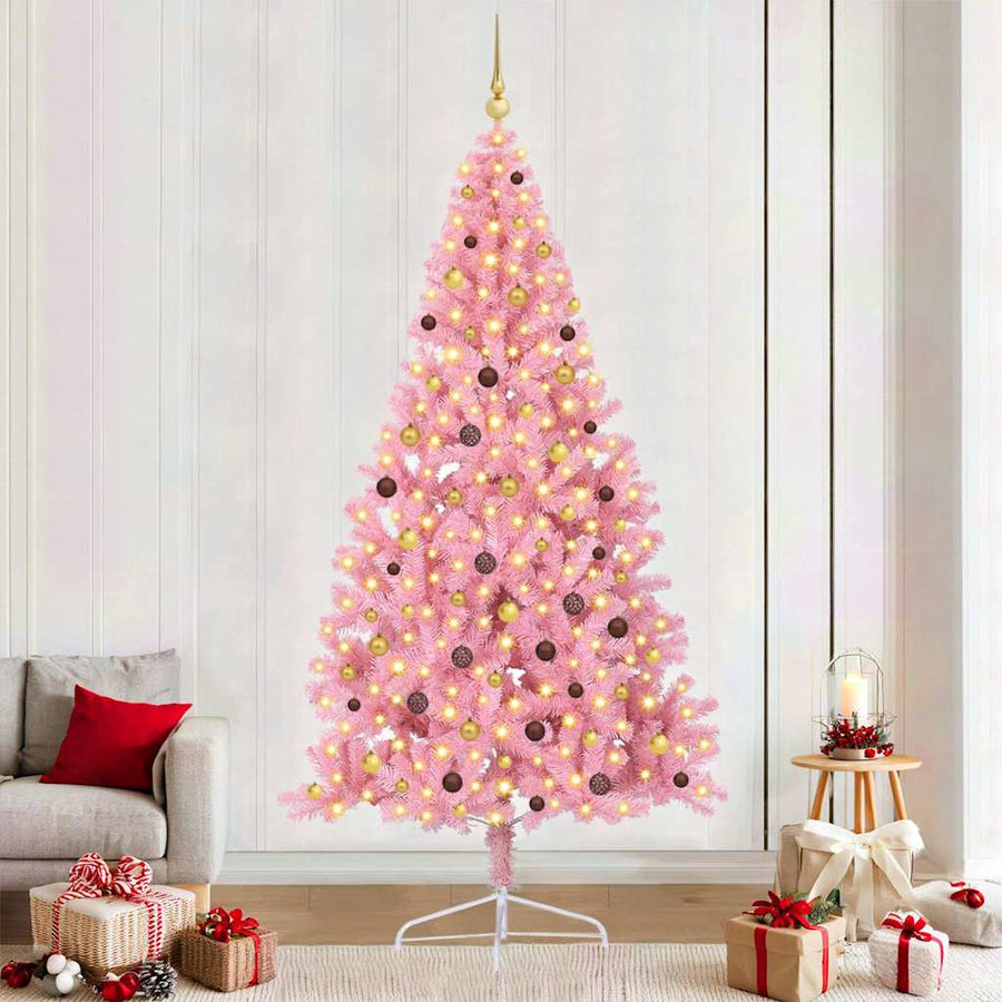 Kunstmatig Voorverlicht Kerstboom met 300 LED Roze 240 cm PVC