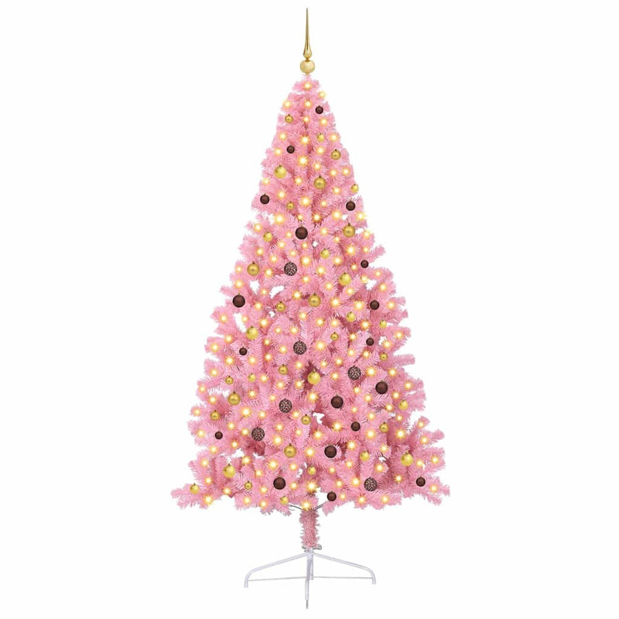 Kunstmatig Voorverlicht Kerstboom met 300 LED Roze 240 cm PVC