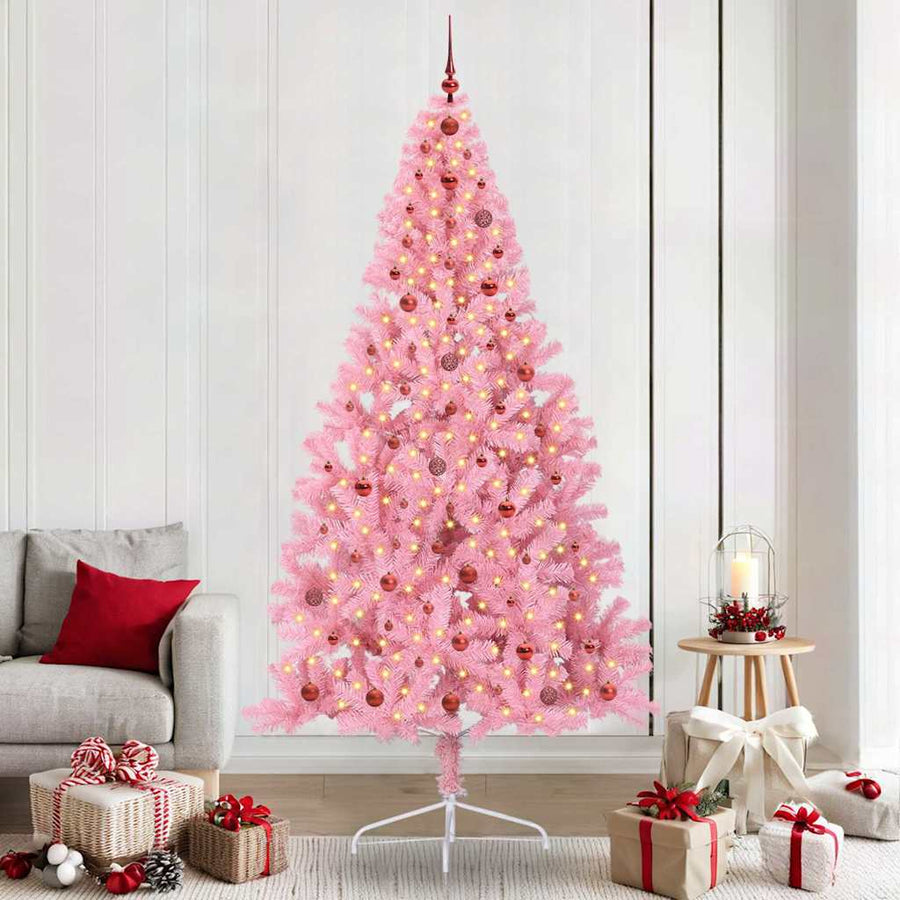 Kunstmatig Voorverlicht Kerstboom met 300 LED Roze 240 cm PVC
