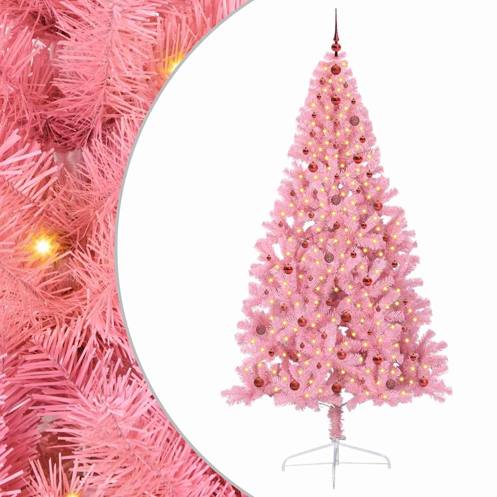 Kunstmatig Voorverlicht Kerstboom met 300 LED Roze 240 cm PVC