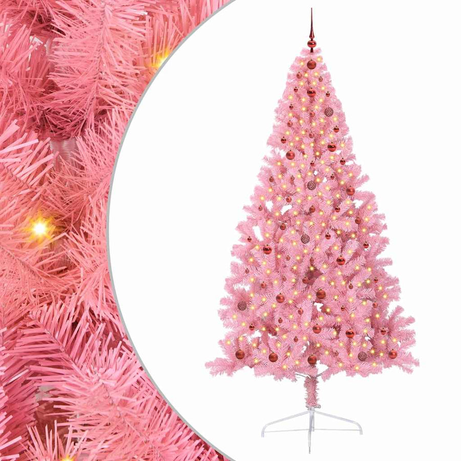 Kunstmatig Voorverlicht Kerstboom met 300 LED Roze 240 cm PVC