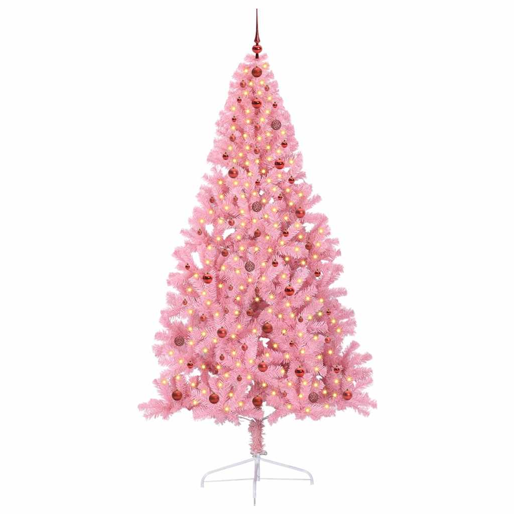 Kunstmatig Voorverlicht Kerstboom met 300 LED Roze 240 cm PVC