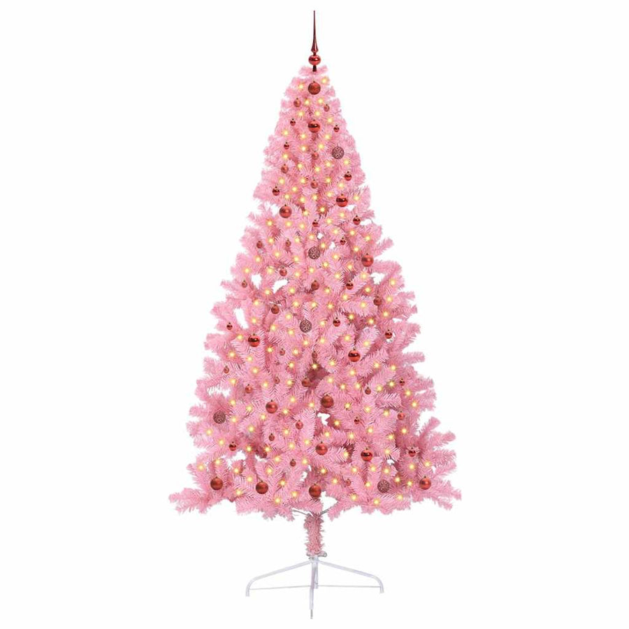 Kunstmatig Voorverlicht Kerstboom met 300 LED Roze 240 cm PVC