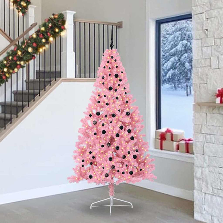 Kunstmatig Voorverlicht Kerstboom met 300 LED Roze 240 cm PVC