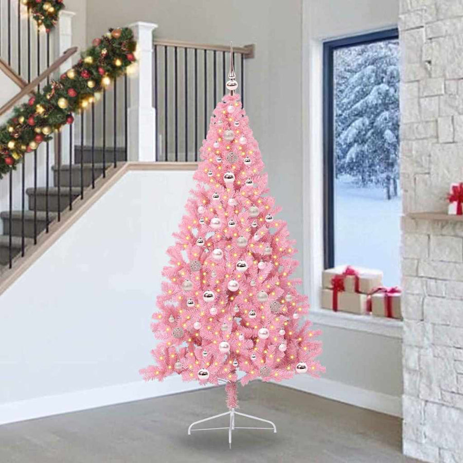 Kunstmatig Voorverlicht Kerstboom met 300 LED Roze 240 cm PVC