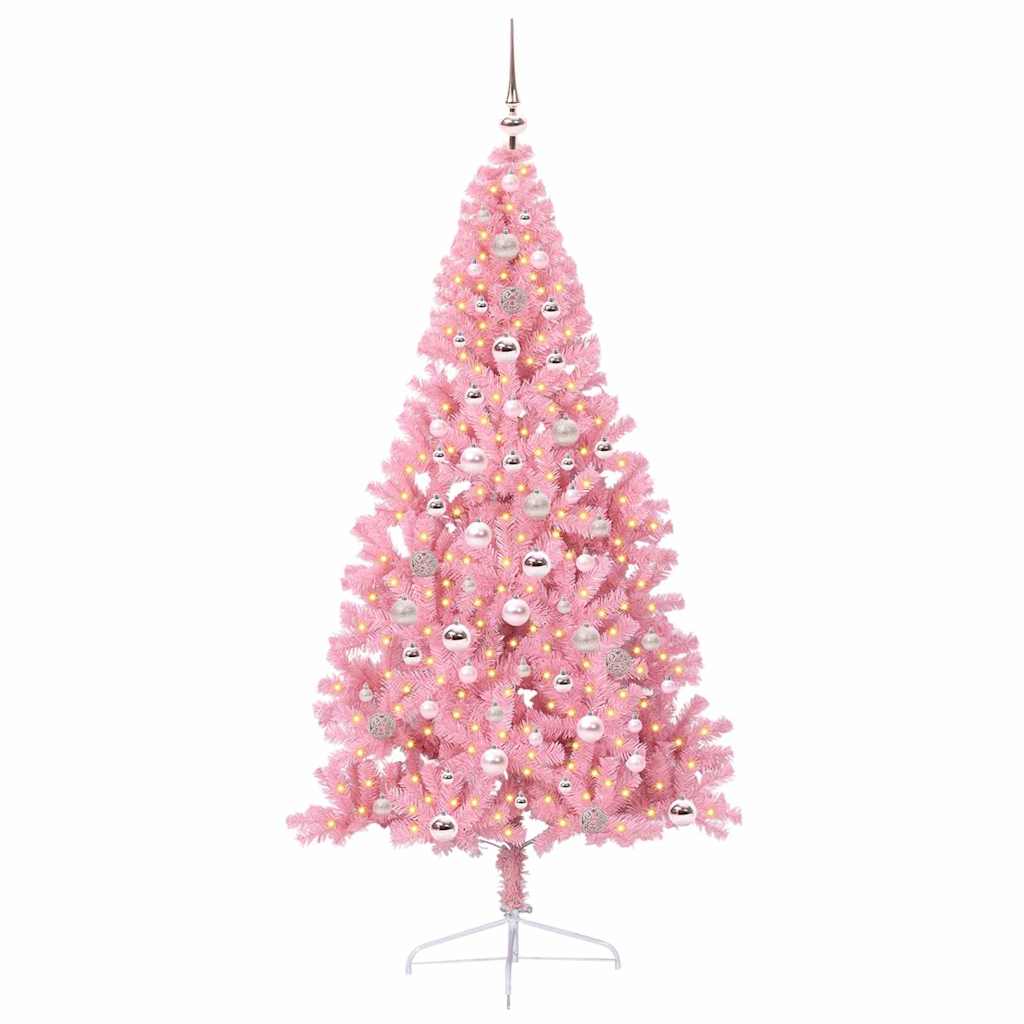 Kunstmatig Voorverlicht Kerstboom met 300 LED Roze 240 cm PVC