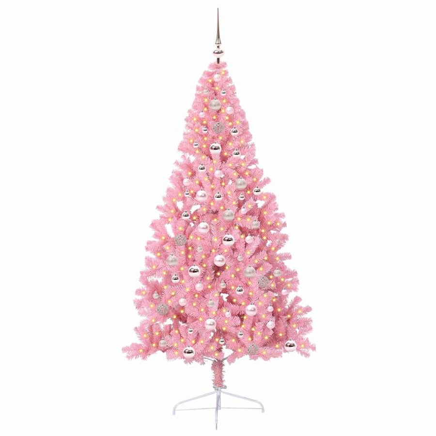 Kunstmatig Voorverlicht Kerstboom met 300 LED Roze 240 cm PVC