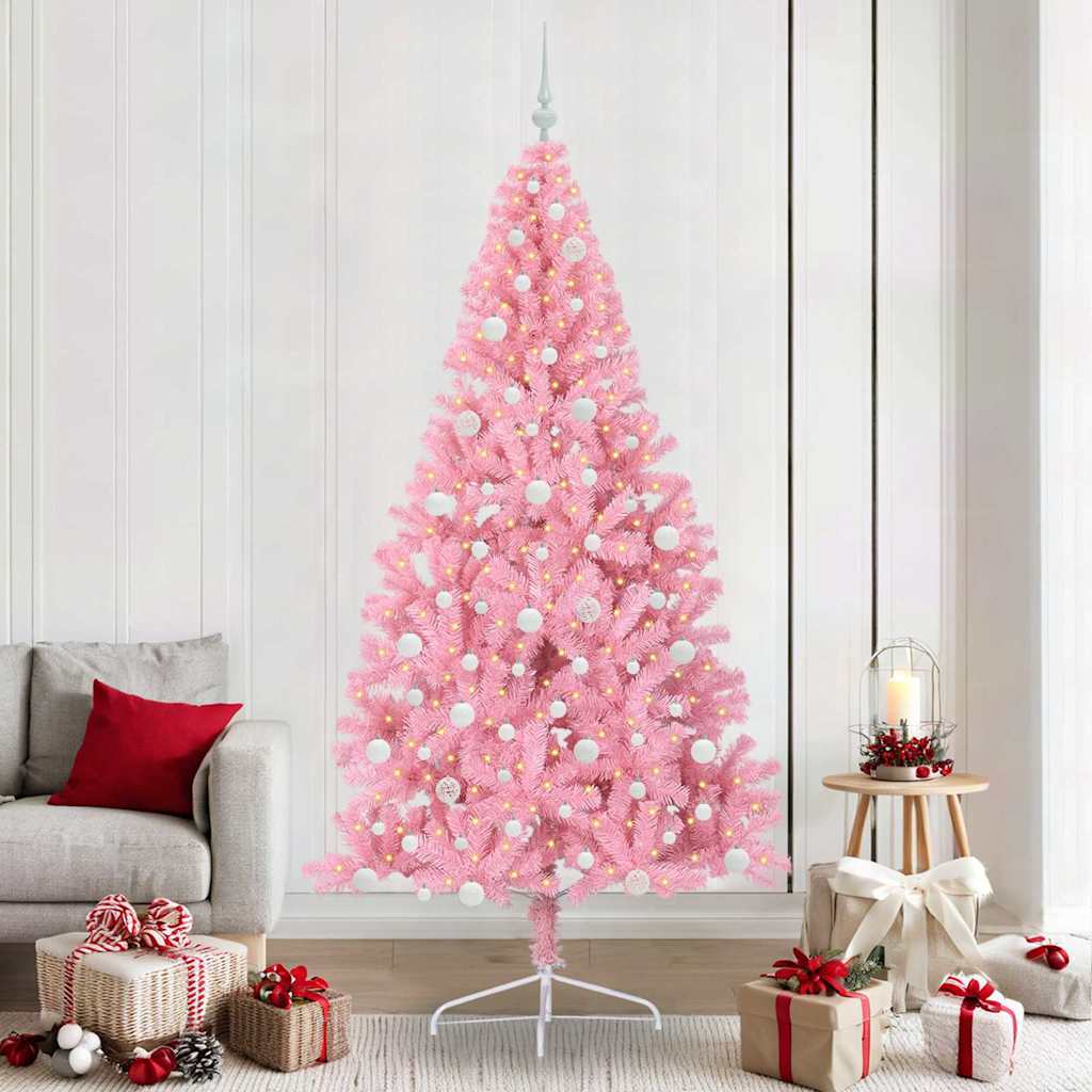 Kunstmatig Voorverlicht Kerstboom met 300 LED Roze 240 cm PVC