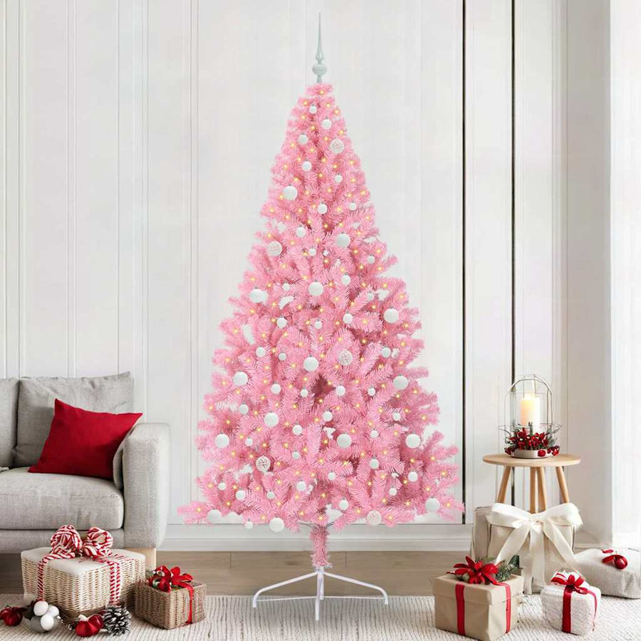 Kunstmatig Voorverlicht Kerstboom met 300 LED Roze 240 cm PVC