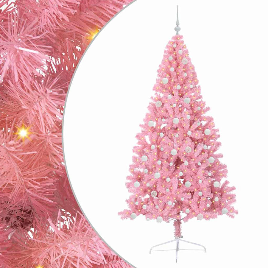 Kunstmatig Voorverlicht Kerstboom met 300 LED Roze 240 cm PVC