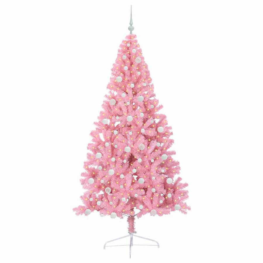 Kunstmatig Voorverlicht Kerstboom met 300 LED Roze 240 cm PVC