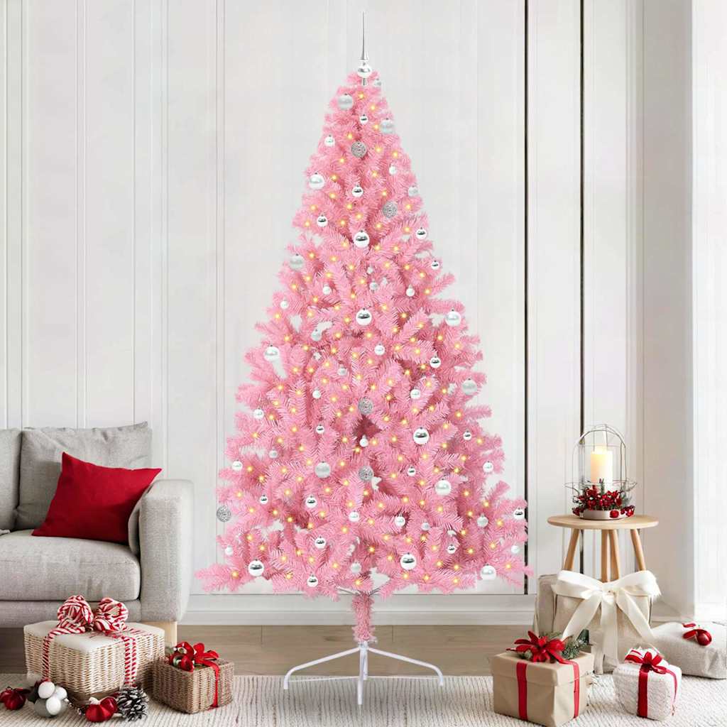Kunstmatig Voorverlicht Kerstboom met 300 LED Roze 240 cm PVC