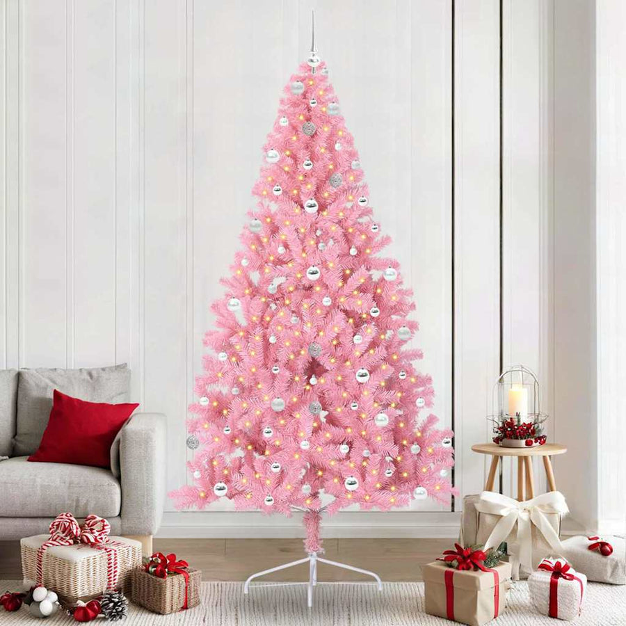 Kunstmatig Voorverlicht Kerstboom met 300 LED Roze 240 cm PVC