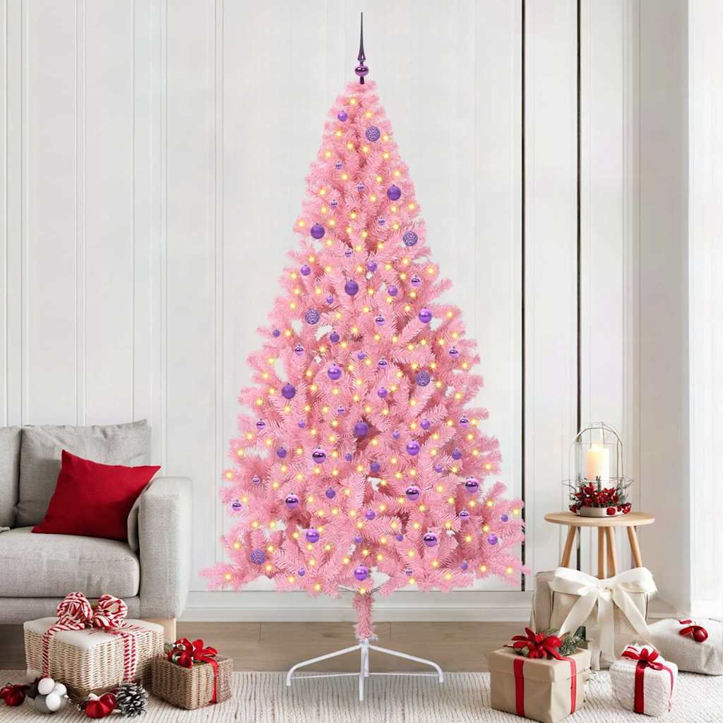 Kunstmatig Voorverlicht Kerstboom met 300 LED Roze 240 cm PVC