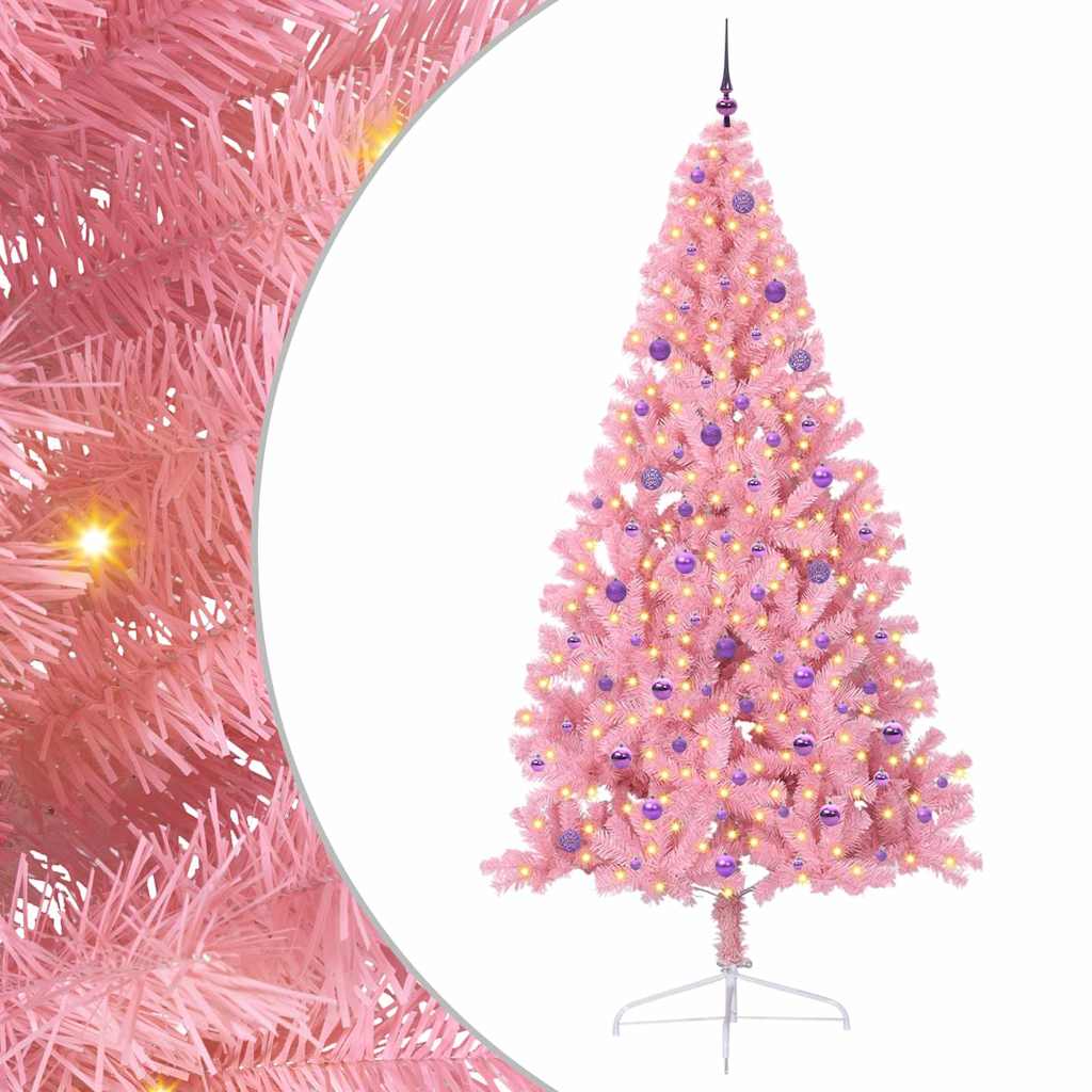 Kunstmatig Voorverlicht Kerstboom met 300 LED Roze 240 cm PVC