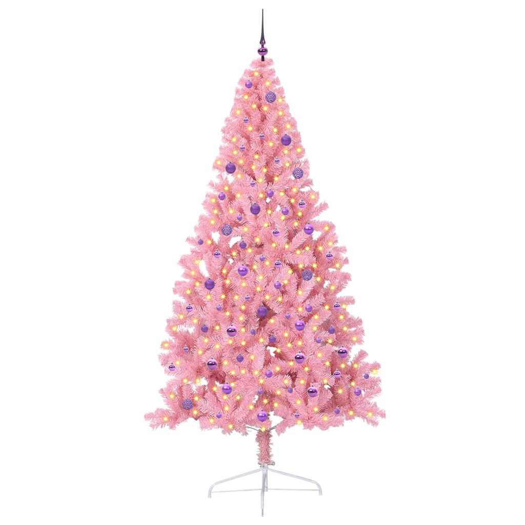 Kunstmatig Voorverlicht Kerstboom met 300 LED Roze 240 cm PVC