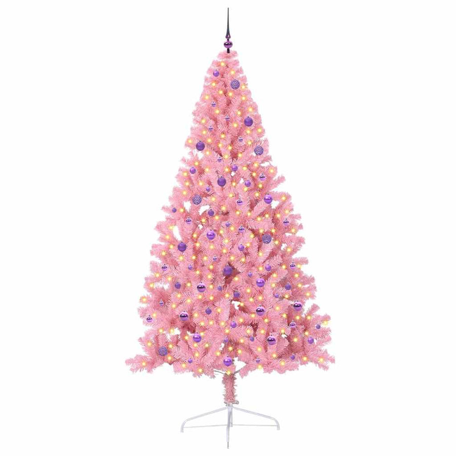 Kunstmatig Voorverlicht Kerstboom met 300 LED Roze 240 cm PVC