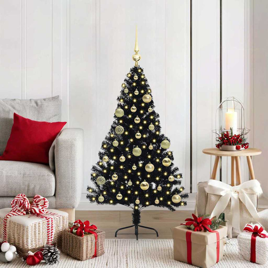 Kunstmatig Voorverlicht Kerstboom met 150 LED Zwart 120 cm PVC