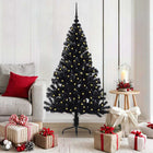 Kerstboom 150 cm zwart PVC voorverlicht met 150 LED