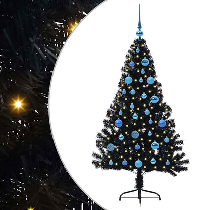 Kunstmatig Voorverlicht Kerstboom met 150 LED Zwart 150 cm PVC