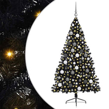 Kunstmatig Voorverlicht Kerstboom Met 300 Led Pvc Zwart 180 cm met 120 witte/grijze ballen
