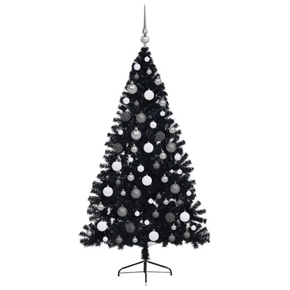 Kunstmatig Voorverlicht Kerstboom Met 300 Led Pvc Zwart 180 cm met 120 witte/grijze ballen