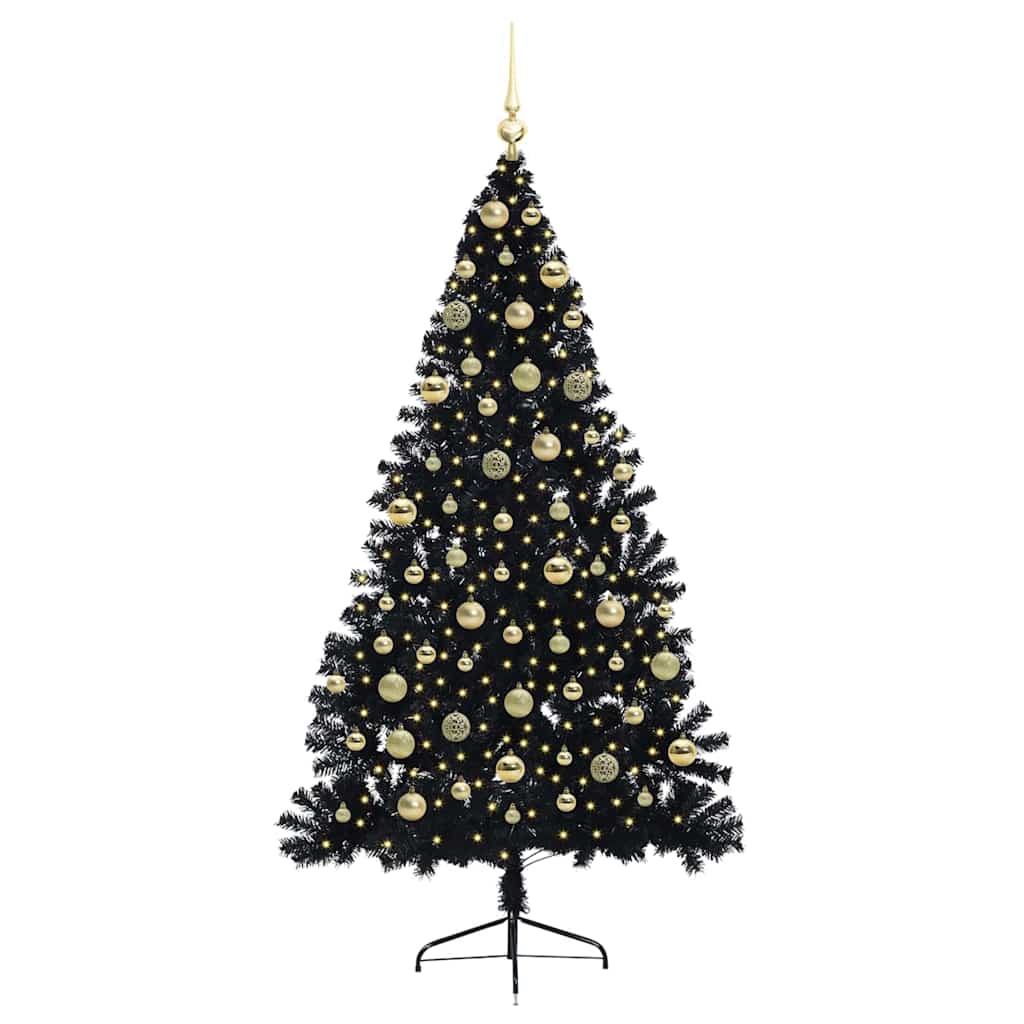 Kunstmatig Voorverlicht Kerstboom met 300 LED Zwart 180 cm PVC