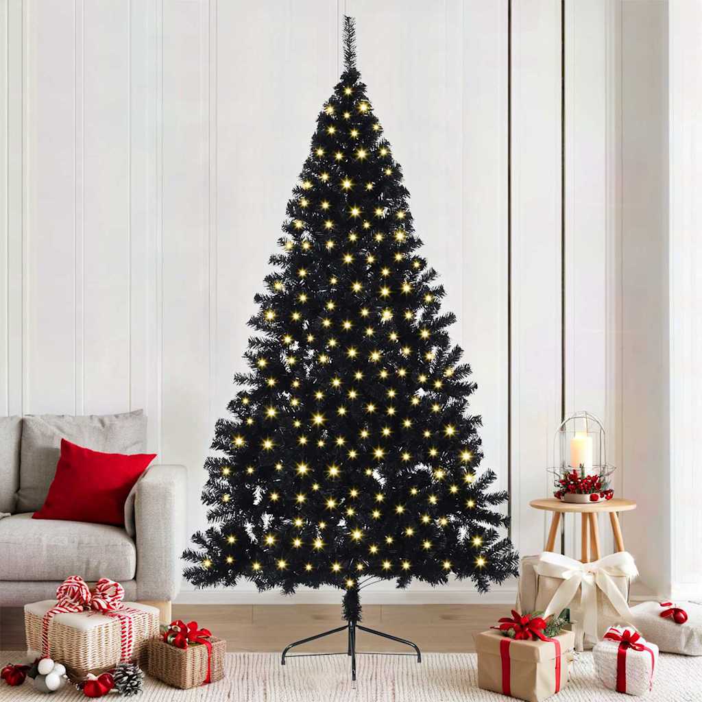Kunstkerstboom met decoratieve touwlichten Zwart 210 cm PVC