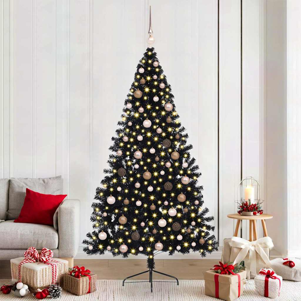 Kunstmatig Voorverlicht Kerstboom met 300 LED Zwart 210 cm PVC