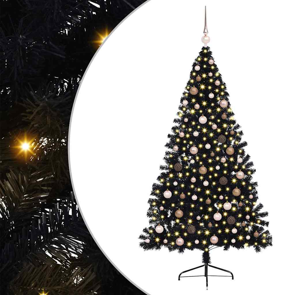 Kunstmatig Voorverlicht Kerstboom met 300 LED Zwart 210 cm PVC