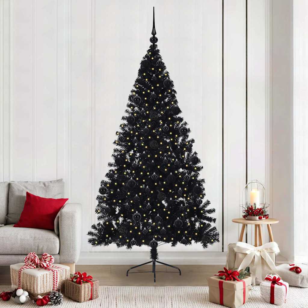 Kunstmatig Voorverlicht Kerstboom met 300 LED Zwart 210 cm PVC