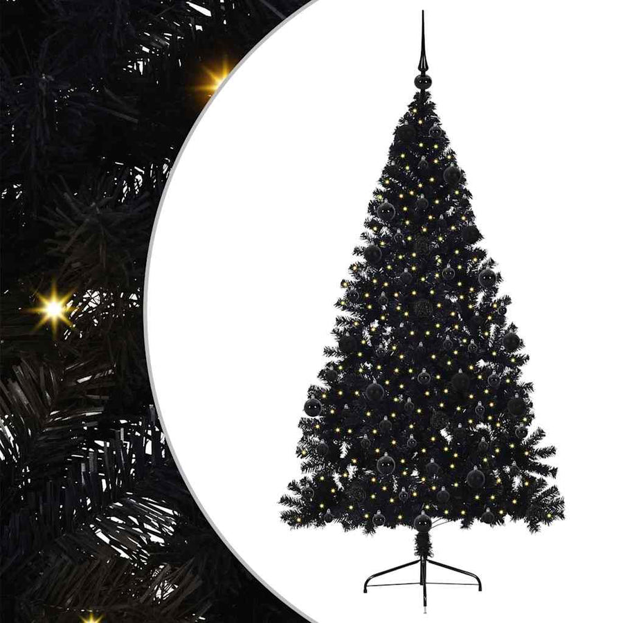 Kunstmatig Voorverlicht Kerstboom met 300 LED Zwart 210 cm PVC