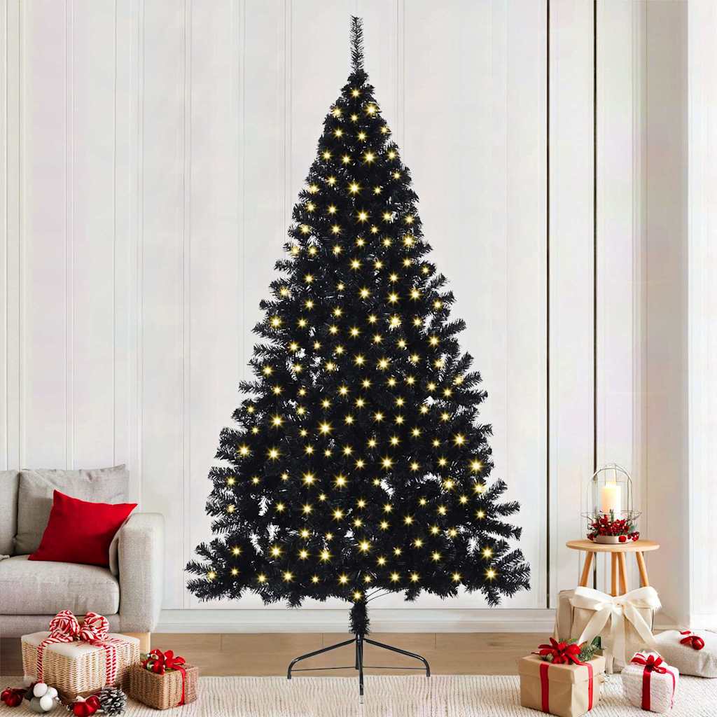 Kunstkerstboom met decoratieve touwlichten Zwart 240 cm PVC