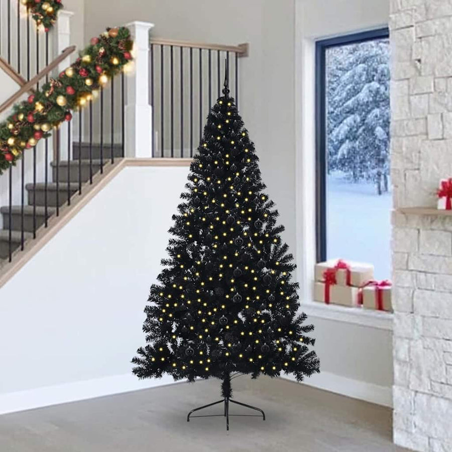 Kunstmatig Voorverlicht Kerstboom Met 300 Led Pvc Zwart 240 cm