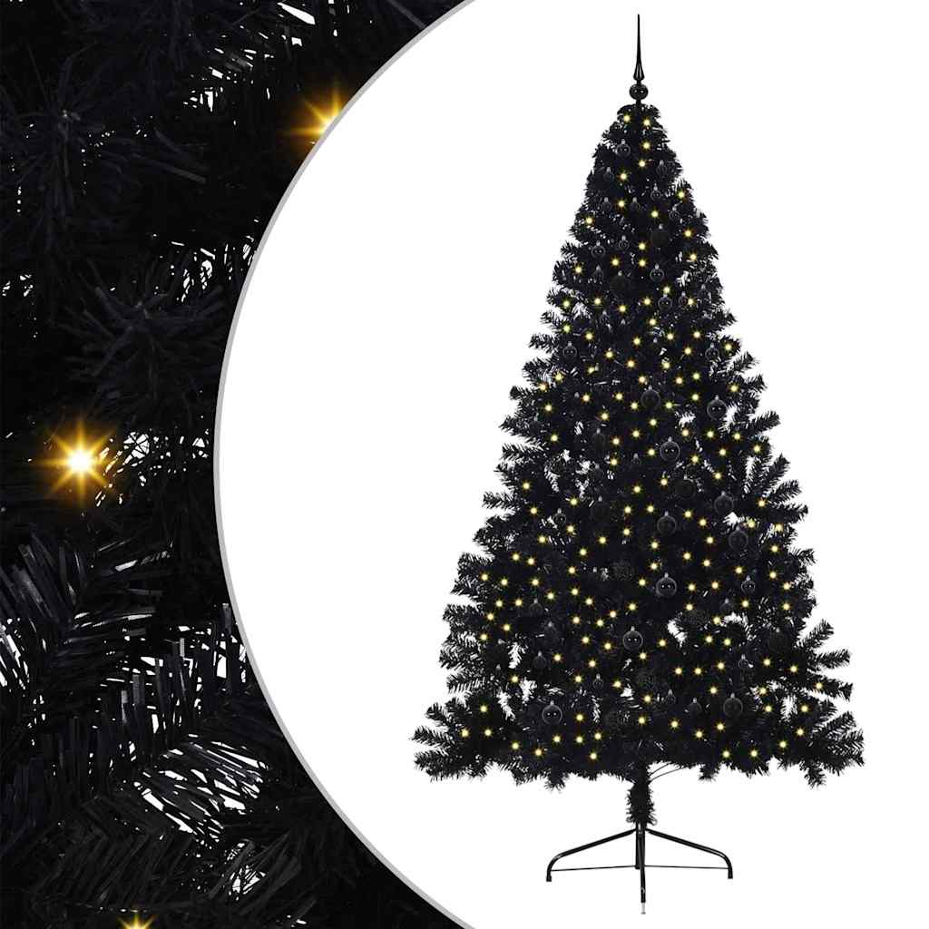 Kunstmatig Voorverlicht Kerstboom Met 300 Led Pvc Zwart 240 cm