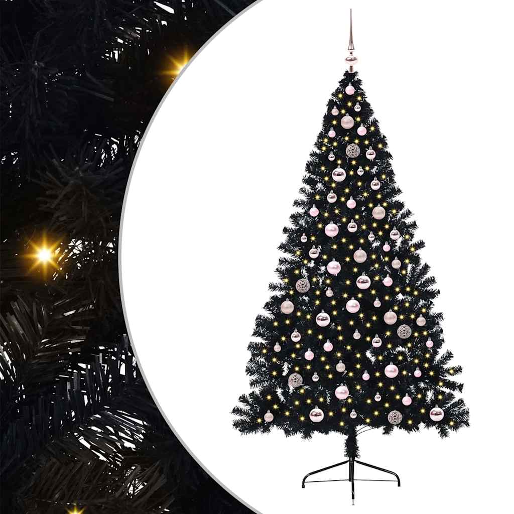 Kunstmatig Voorverlicht Kerstboom Met 300 Led Pvc Zwart 240 cm