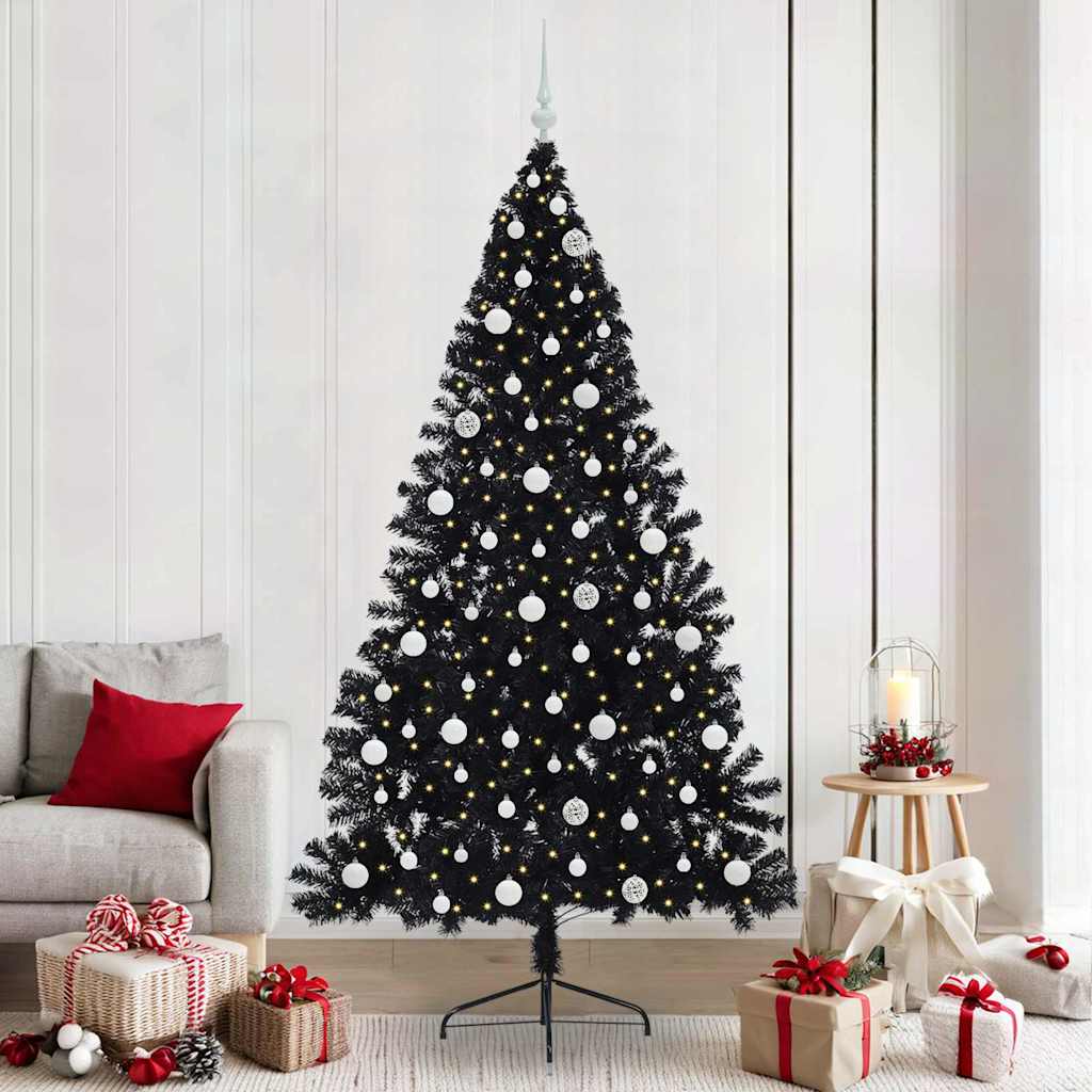 Kunstmatig Voorverlicht Kerstboom Met 300 Led Pvc Zwart 240 cm